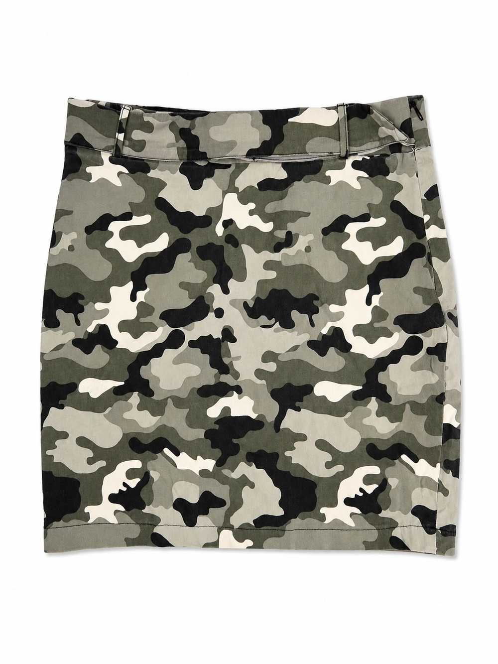 Camo Print Mini Skirt With Built In Belt, Size Medium